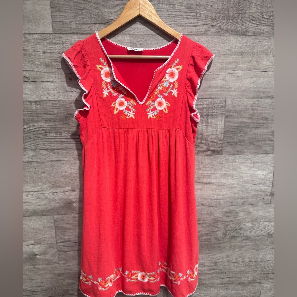 In Bloom Embroidered Chili Orange/Red Dress